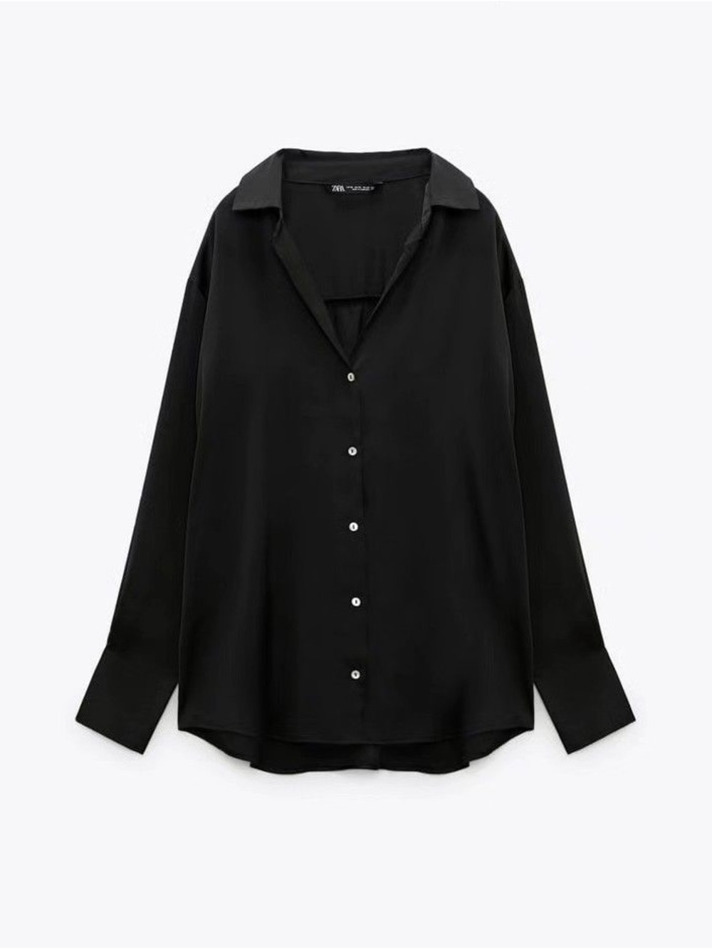 Zara Black Long-Sleeve Oversized Button-Down Blouse